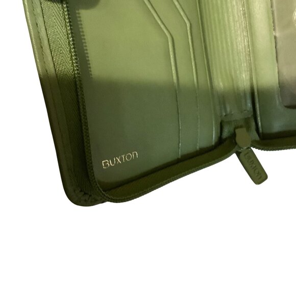 Buxton Green Leather Wallet With ID Window & Zip Closure 4.25"x3.5" - Picture 7 of 7